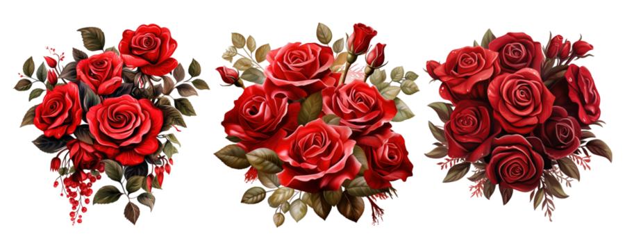 Red roses bouquet composition with red roses, PNG transparent background