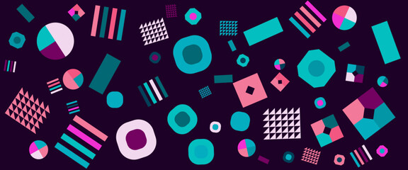 Colorful banner vector memphis geometric style background template. For web design, business presentation, website header, invitation background