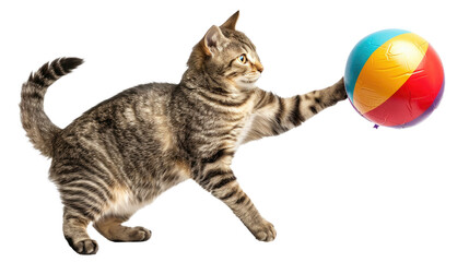 Cat Playing with a Beach Ball Isolated On Transparent Background