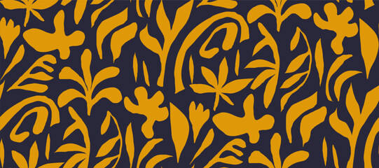 Minimalist abstract seamless pattern illustration.African organic  plant shape  simple boho ornament