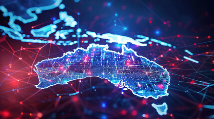 Digital map of Australia, concept of global network and connectivity, data transfer and cyber technology, business exchange, information and telecommunication. Map for business