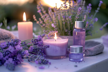 Obraz na płótnie Canvas ラベンダーのアロマキャンドルイメージ　lavender aroma candle image