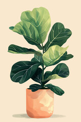 of fiddle-leaf fig tree water color style