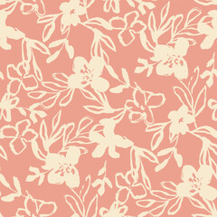 Simple monochrome two-color seamless pattern with flowers silhouette.
