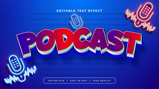 Blue red and purple violet podcast 3d editable text effect - font style