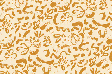 Simple monochrome two-color seamless pattern with flowers silhouette.