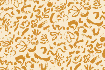 Simple monochrome two-color seamless pattern with flowers silhouette.