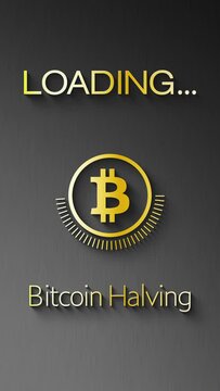 Vertical video animation of a loading bar for Bitcoin halving 2024. Reward for Bitcoin cryptocurrency mining is cut in half in 2024 concept.