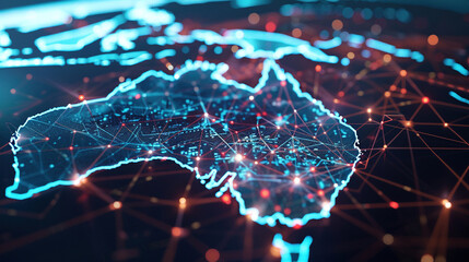 Digital map of Australia, concept of global network and connectivity, data transfer and cyber technology, business exchange, information and telecommunication. Map for business