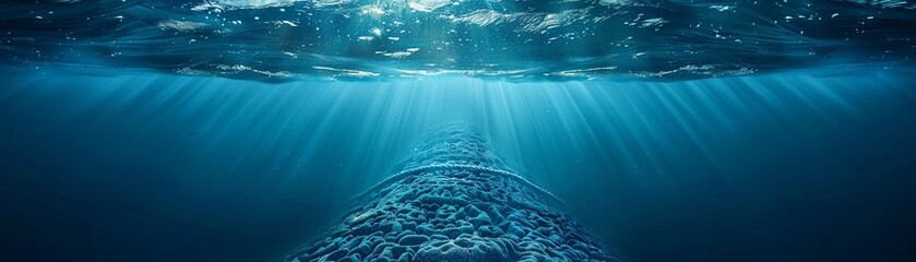 Aerial view of sub-sea cable winding through oceanic abyss - obrazy, fototapety, plakaty