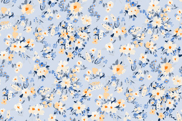  Cute feminine seamless watercolor pattern with little tiny wildflowers, hand drawn, not AI © taisiyakozorez