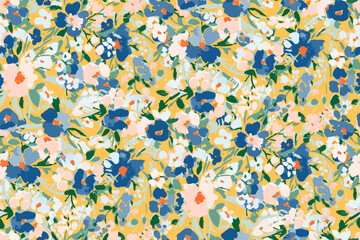  Cute feminine seamless watercolor pattern with little tiny wildflowers, hand drawn, not AI © taisiyakozorez