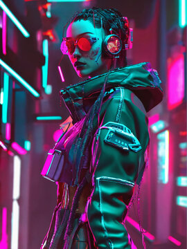 Cyberpunk girl in the street