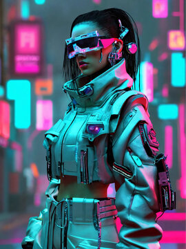 Cyberpunk girl with astronaut 