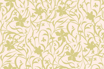 Simple monochrome two-color seamless pattern with flowers silhouette.