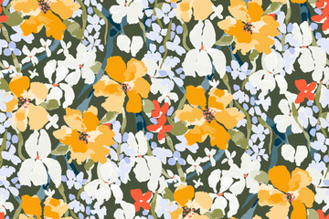  Abstract floral seamless pattern. Bright colors, gouache painting.hand drawn, not AI