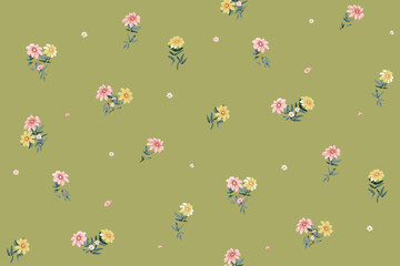 Cute feminine seamless watercolor pattern with little tiny wildflowers, hand drawn, not AI