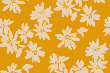 Simple monochrome two-color seamless pattern with flowers silhouette.