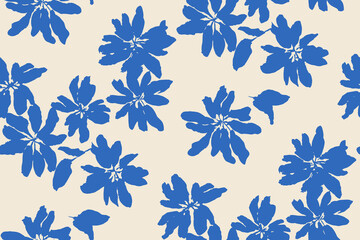 Simple monochrome two-color seamless pattern with flowers silhouette.