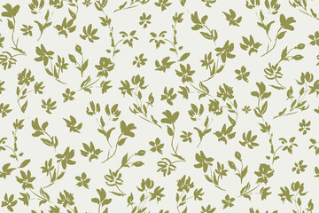 Simple monochrome two-color seamless pattern with flowers silhouette.