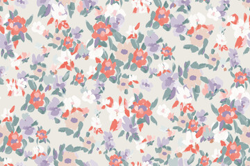 Cute feminine seamless watercolor pattern with little tiny wildflowers, hand drawn, not AI