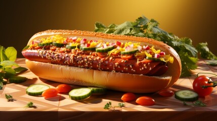 delicious full hot dog with ketchup and mustard