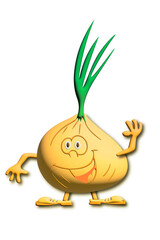 3D Cartoon character smiling vegetable onion. Illustration, clipart on a white background.