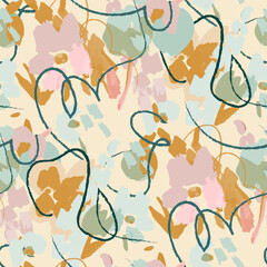  Abstract floral seamless pattern. Bright colors, gouache painting.hand drawn, not AI