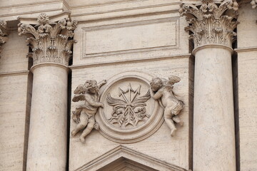 Sant'Andrea della Valle Basilica Facade Detail with Angels and Engaged Columns in Rome, Italy