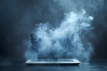 Digital Marketing Strategy for Startups: Smoke Rising from a Laptop Symbolizing Growth. Concept Digital Marketing, Startup, Strategy, Growth, Smoke Rising from Laptop