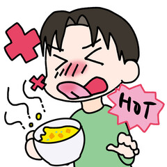 熱いものを口にして痛がる猫舌の男性