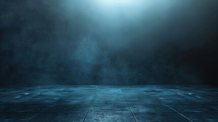 a dark blue gradient background with cinematic light and and a ceramic floor  