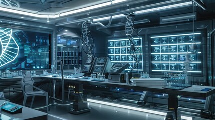 A high-tech laboratory where scientists analyze Anunnaki DNA from ancient remains.  