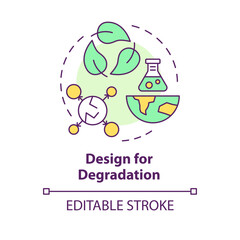 Design for degradation multi color concept icon. Biodegradable materials. Plastic recycling, waste reduce. Round shape line illustration. Abstract idea. Graphic design. Easy to use presentation