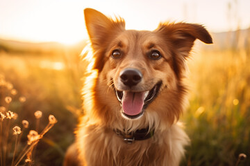 Golden Glee: Charming Dog Basking in the Sunset Light