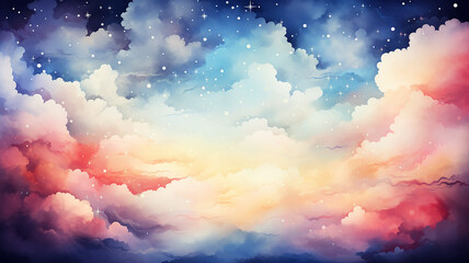 An impressive multicolored cloudy landscape, a watercolor-style background postcard - obrazy, fototapety, plakaty