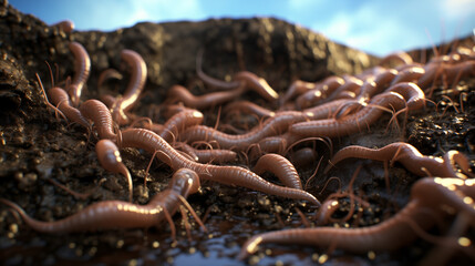 Many earthworms in the soil for fishing - obrazy, fototapety, plakaty