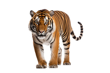 Naklejka premium royal tiger (P. t. corbetti) isolated on white background clipping path included. The tiger is staring at its prey. Hunter concept.