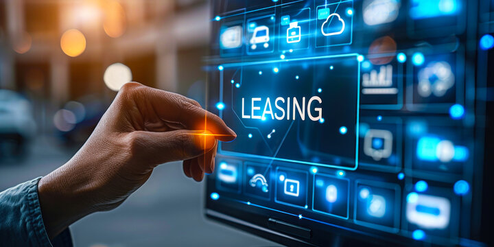 Professional showcasing set of digital icons, with the prominent Leasing icon, concept of leasing services, financial arrangements, asset management, businesses seeking alternative ownership models