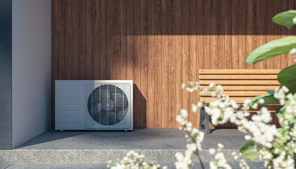 Inverter installed at a home wall  - 3D visualisation - obrazy, fototapety, plakaty