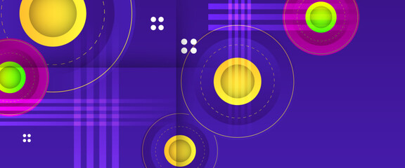 Obraz premium Blue yellow and purple violet vector minimalist simple abstract gradient geometric banner. Graphic design element modern style concept for background, banner, flyer, card, wallpaper, cover, brochure