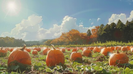 Close-up of a pile of Hokkaido pumpkins at a farmer's market, each one plump and perfect.  - obrazy, fototapety, plakaty