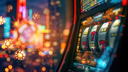 Gaming machines at a casino. Gambling interior - obrazy, fototapety, plakaty