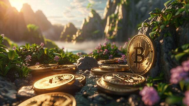 bitcoin real money and nature background