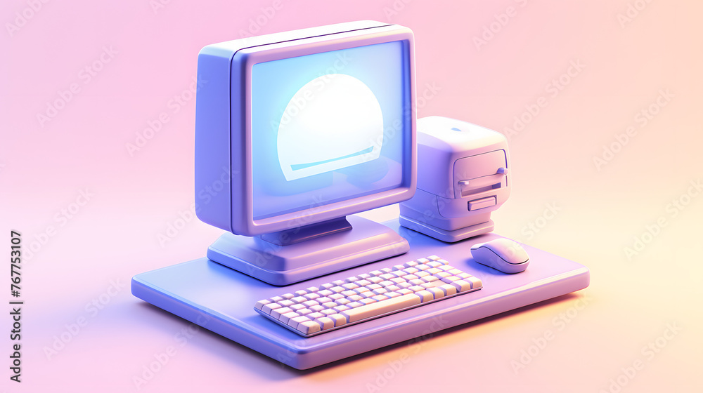 Poster desktop computer icon 3d