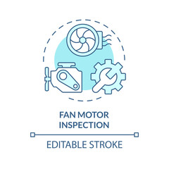 Fan motor inspection soft blue concept icon. HVAC system professional service. Regular checkup. Round shape line illustration. Abstract idea. Graphic design. Easy to use in promotional material