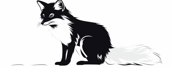 Silhouette of fox graphic illustration, black white.