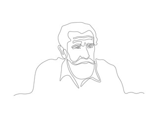 abstract old man, grandfather with wrinkles and beard,continuous single line art hand drawing sketch