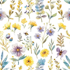 Deurstickers Floral Elegance: Seamless Watercolor Textile Pattern © ChickyKai