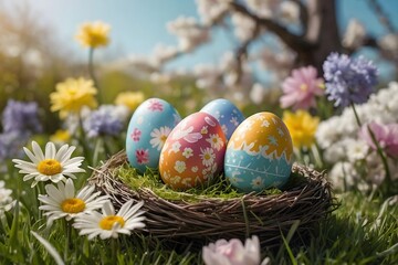 easter eggs in the grass
